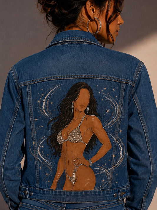 Hand painted Bikini Fitness Trucker Jacket