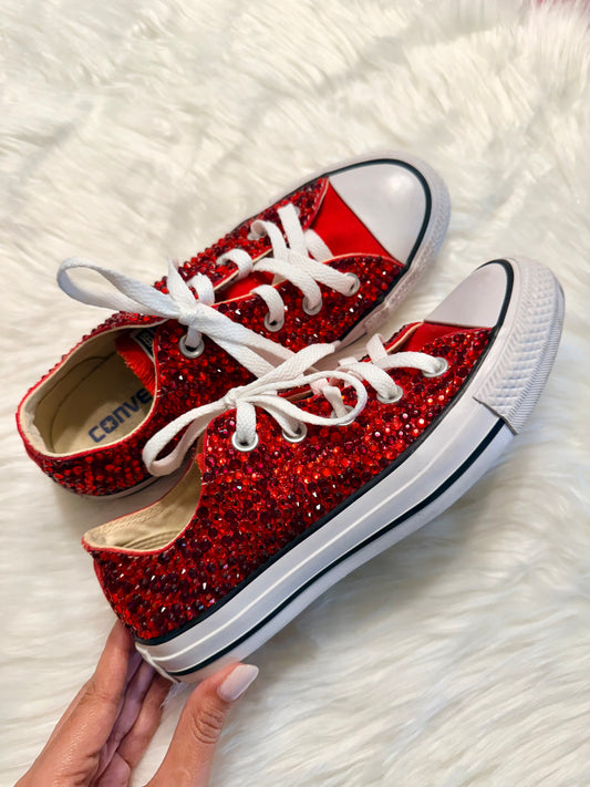 MADE TO ORDER | Bedazzled Scarlet Low Top Trainers Converse