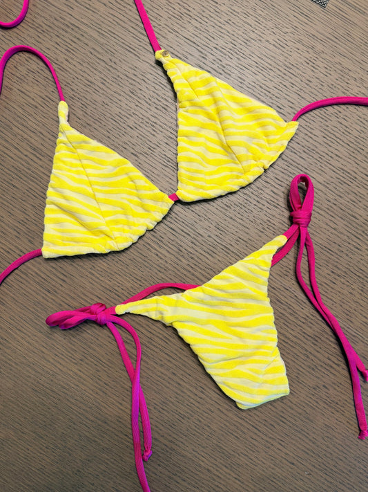 Lemon Zebra Cotton 2 pieces Thong swimsuit | Top S & Bottom XS