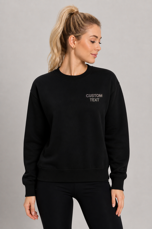 Crystals Custom Name Unisex black Sweatshirt crew neck