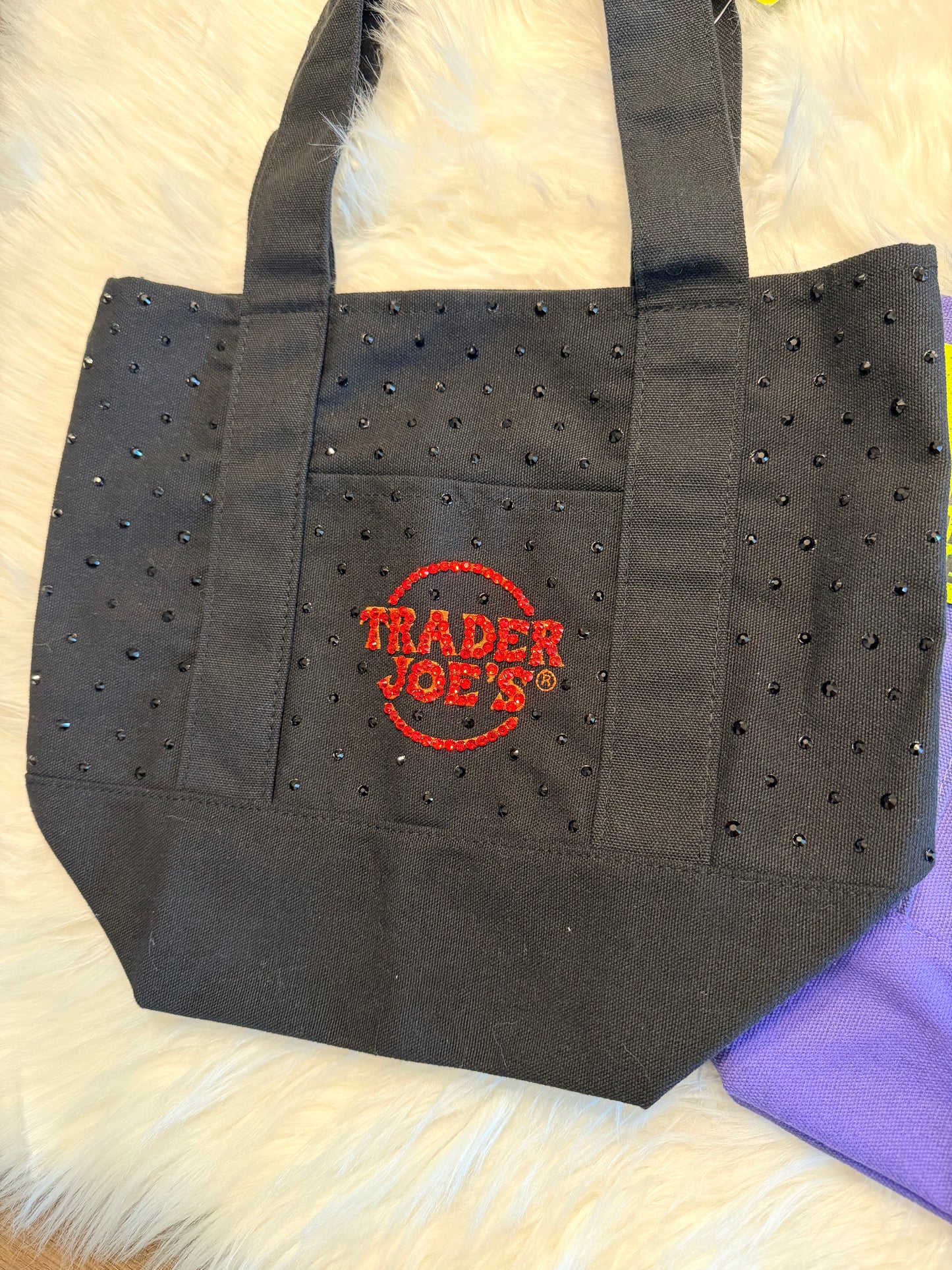 Bling Trader Joes Mini Tote | Black & Purple
