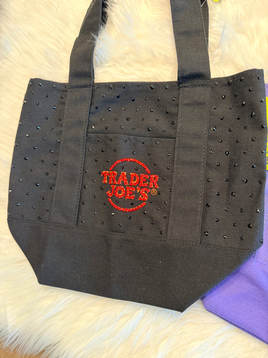Bling Trader Joes Mini Tote | Black & Purple