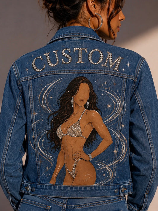 Hand painted Bikini Fitness Trucker Jacket