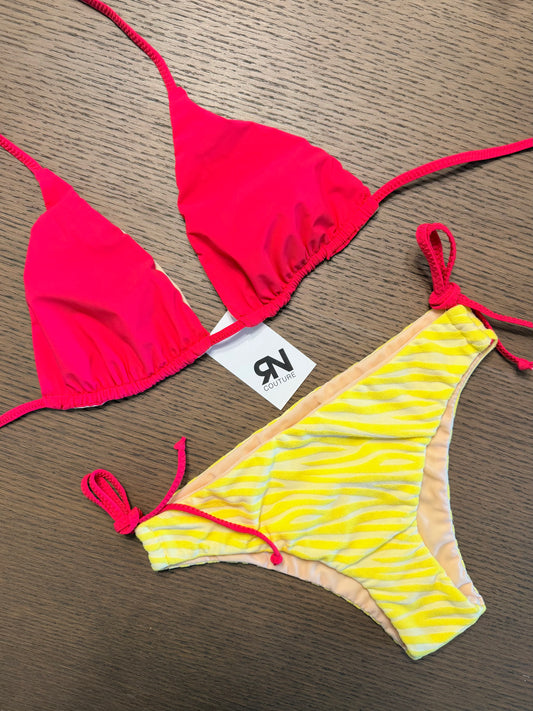 Lemon Zebra Cotton 2 pieces swimsuits | Top L & Bottom M