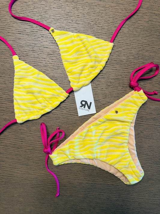 Lemon Zebra Cotton 2 pieces swimsuits | Top L & Bottom M