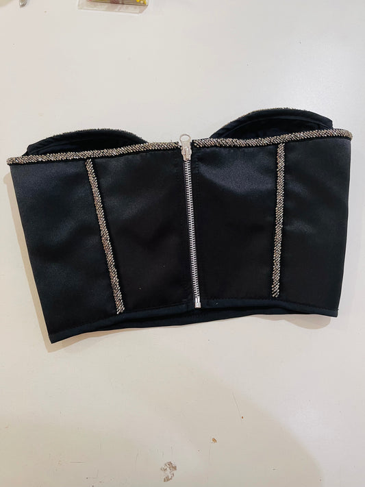 Black silk corset | Handmade embroidered