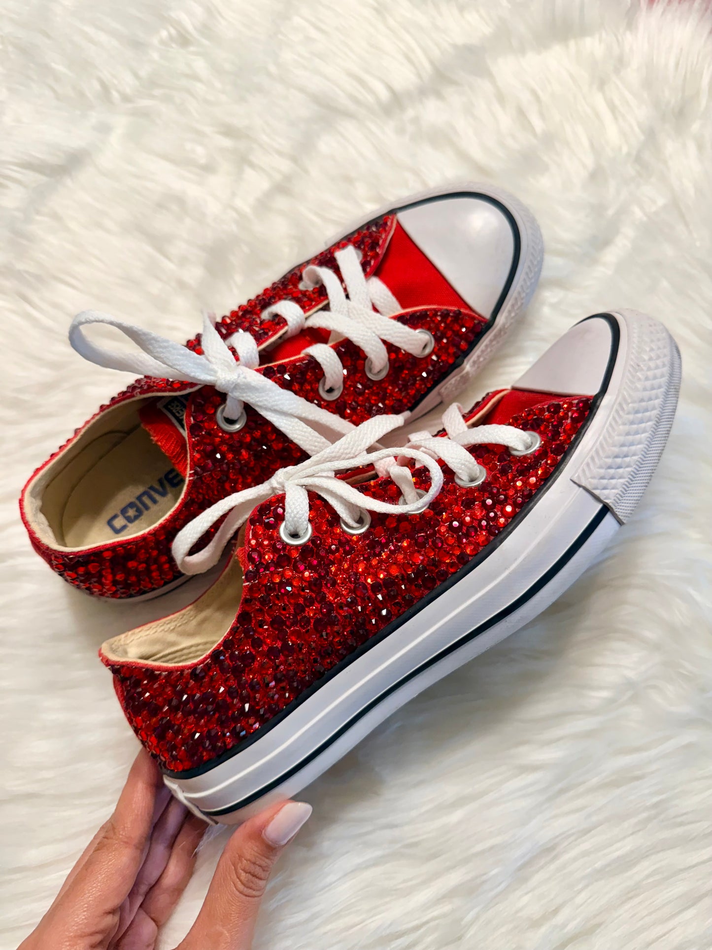 SAMPLE SALE | Bedazzled Scarlet Trainers Converse Low Top Woman Size 5.5