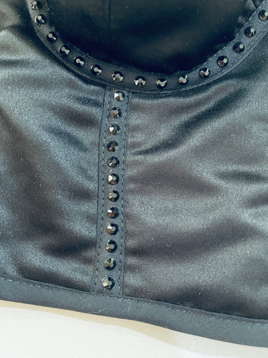 Black Mate Satin corset with rhinestones