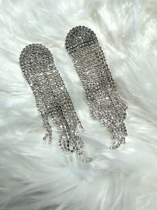 Silver Cascade Long Zircon Earrings