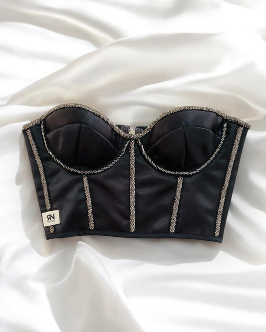 Black silk corset | Handmade embroidered