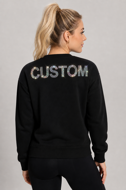 Crystals Custom Name Unisex black Sweatshirt crew neck